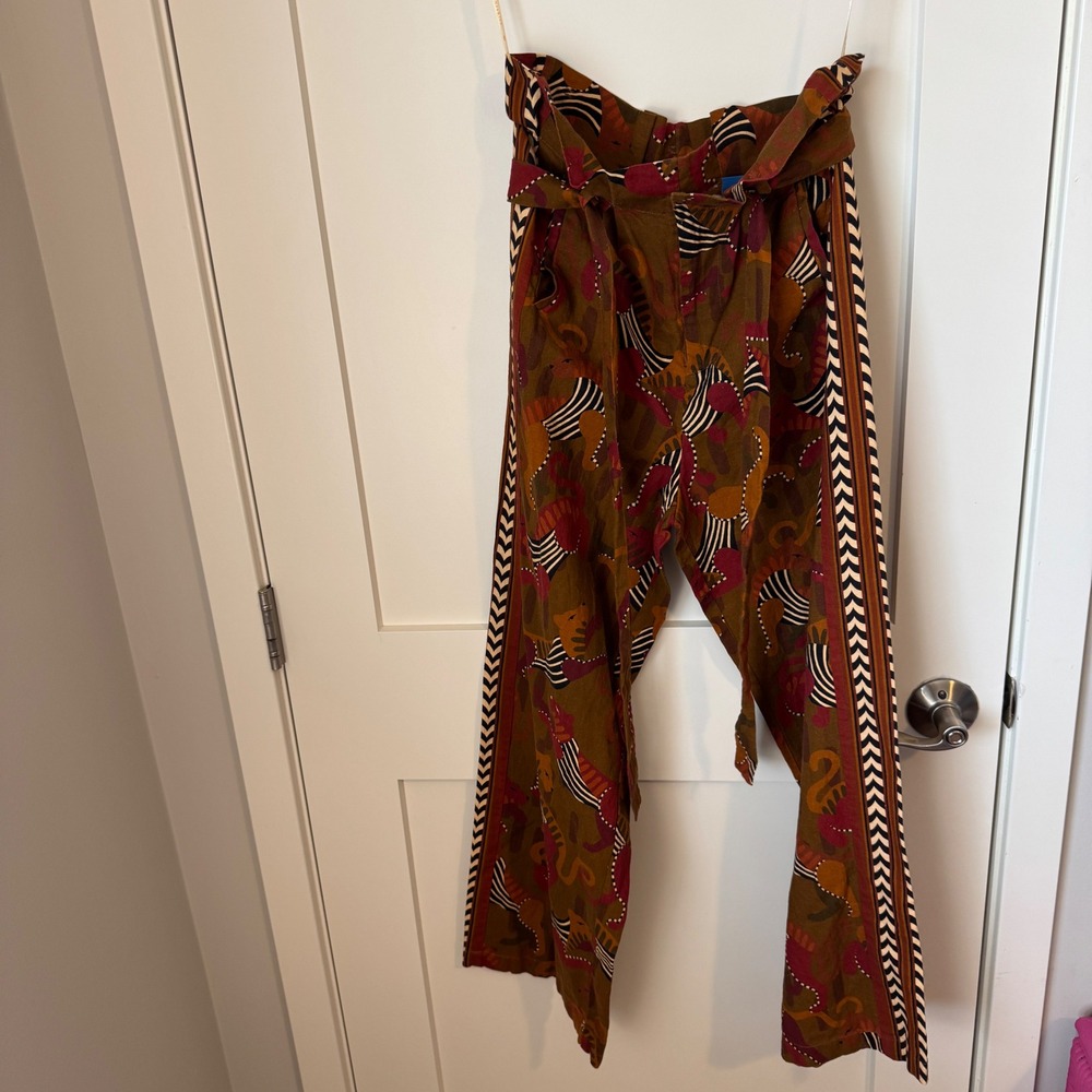 Farm Rio for Anthropologie Jungle Print Wide Leg Pants Brown Multi XS